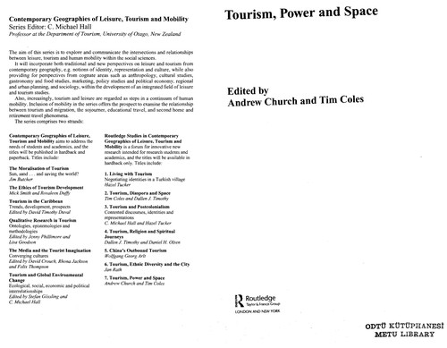 Cover for TOURISM, POWER AND SPACE; ED. BY ANDREW CHURCH.