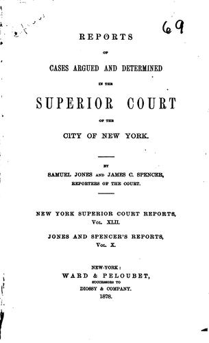 Cover for Reports of Cases Argued and Determined in the Superior Court of the City of ...