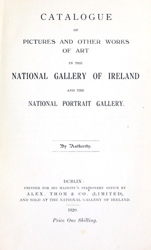 Cover for Catalogue of pictures and other works of art in the National Gallery of Ireland and the National Portrait Gallery