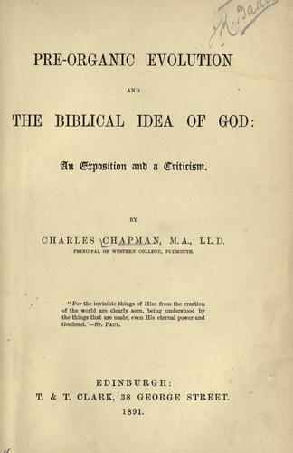 Cover for Pre-organic evolution and the Biblical idea of God