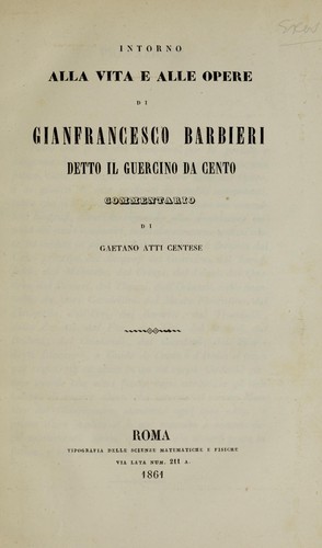 Cover for Intorno alla vita e alle opere di Gianfresco Barbieri