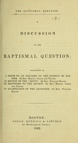 Cover for The baptismal question