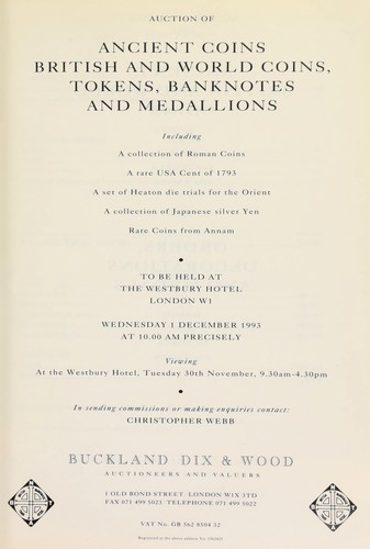 Cover for Auction of ancient coins, British and world coins, tokens, banknotes, and medallions, including ... a set of Heaton die trials for the Orient ...