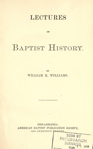 Cover for Lectures on Baptist history