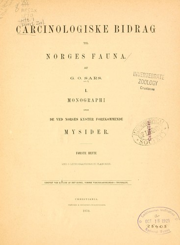 Cover for Carcinologiske bidrag til Norges fauna