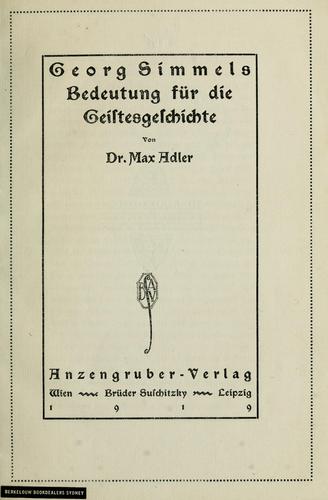 Cover for Georg Simmels Bedeutung für die Geistesgeschichte