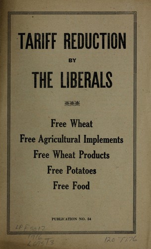 Cover for Tariff reduction by the Liberals