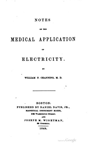 Cover for Notes on the medical application of electricity.
