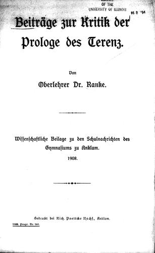 Cover for Beiträge zur Kritik der Prologe des Terenz