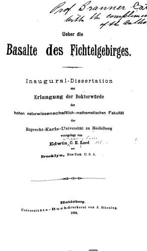 Cover for Ueber die Basalte des Fichtelgebirges