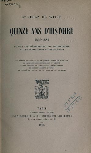 Cover for Quinze ans d'histoire, 1866-1881