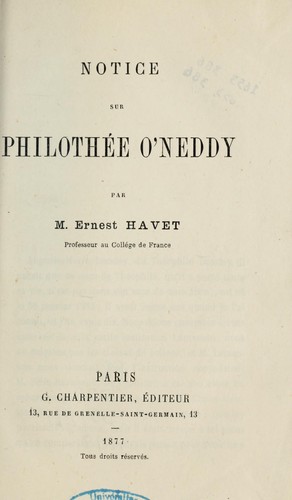 Cover for Notice sur Philothée O'Neddy
