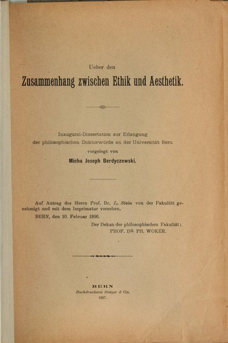 Cover for Ueber den Zusammenhang zwischen Ethik und Aesthetik von Micha Joseph Berdyczewski