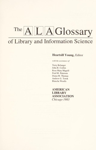 Cover for The ALA glossary of library and information science