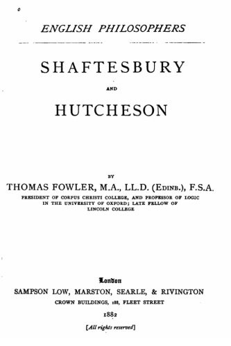 Cover for Shaftesbury and Hutcheson