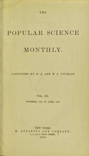 Cover for The popular science monthly. Vol. XX, no. VI, April, 1882
