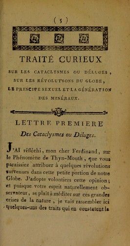 Cover for Trait©♭ curieux sur les cataclysmes ou d©♭luges, les r©♭volutions du globe, le principe sexuel et la g©♭n©♭ration des min©♭raux