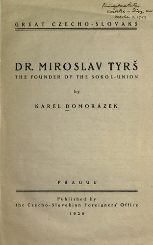 Cover for Dr. Miroslav Tyrs