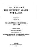 Cover for Die Urkunden Friedrichs I. [des Ersten]: 1152-1158 (Monumenta Germaniae historica : Die Urkunden der deutschen Konige und Kaiser)