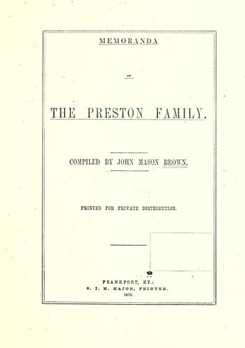 Cover for Memoranda of the Preston family.