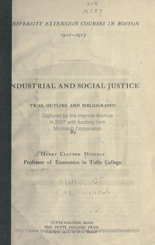 Cover for Industrial and social justice