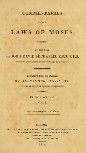 Cover for Commentaries on the laws of Moses.