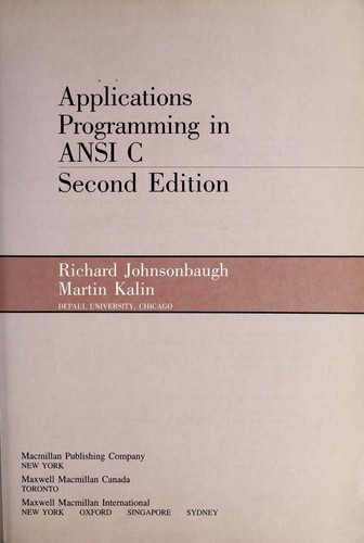 Cover for Applications programming in ANSI C