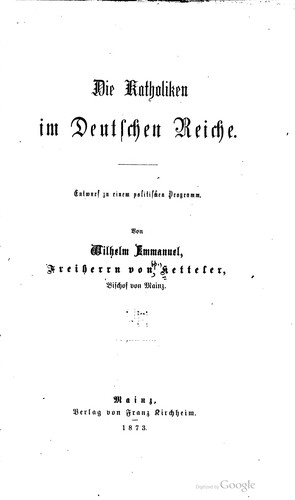 Cover for Die katholiken im Deutschen reiche.