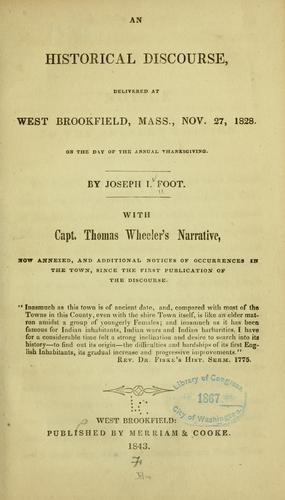 Cover for An historical discourse, delivered at West Brookfield, Mass., Nov. 27, 1828