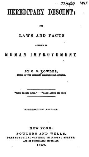 Cover for Hereditary Descent: Its Laws and Facts Applied to Human Improvement