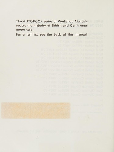 Cover for Opel Kadett, Olympia, 1492, 1698 and 1897 c.c., 1967-70 autobook. Workshop manual, etc