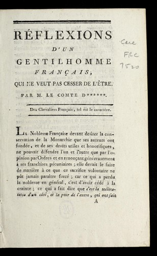Cover for Re flexions d'un gentilhomme franc ʹais