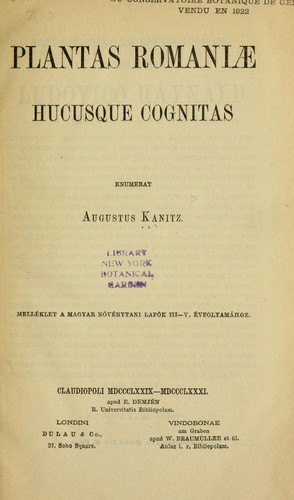 Cover for Plantas Romaniae hucusque cognitas