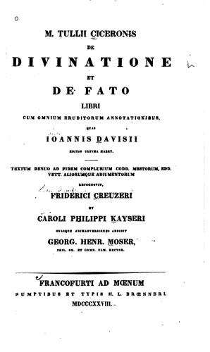 Cover for M. Tulli Ciceronis De divinatione et De fato libri