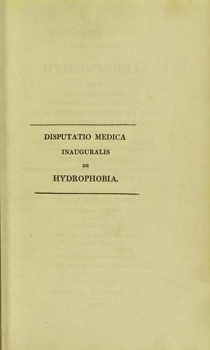 Cover for Dissertatio medica inauguralis de hydrophobia