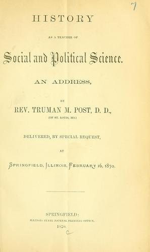 Cover for History as a teacher of social and political science