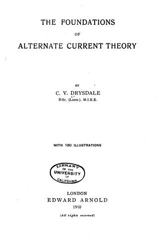 Cover for The foundations of alternate current theory