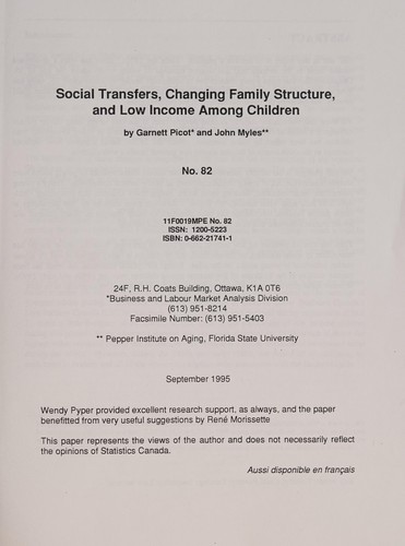 Cover for Social transfers, changing family structure, and low income among children