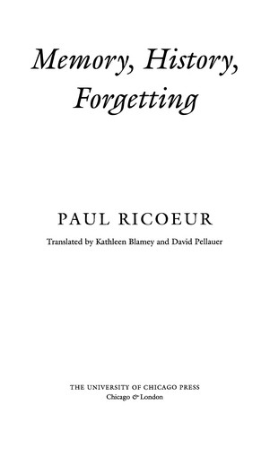 Cover for Memory, history, forgetting