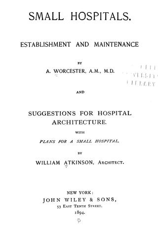 Cover for Small hospitals.  Establishment and maintenance