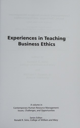 Cover for Experiences in teaching business ethics