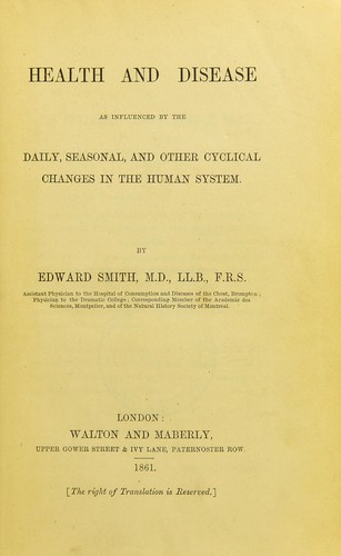 Cover for Health and disease as influenced by the daily, seasonal, and other cyclical changes in the human system