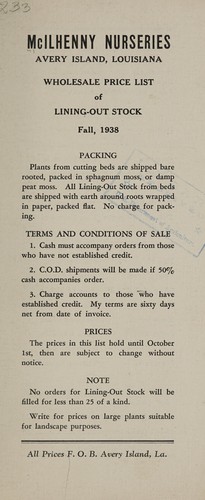 Cover for Wholesale price list of lining-out, fall 1938