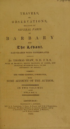 Cover for Travels, or, Observations relating to several parts of Barbary and the Levant