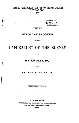 Cover for Third Report of Progress in the Laboratory of the Survey at Harrisburg