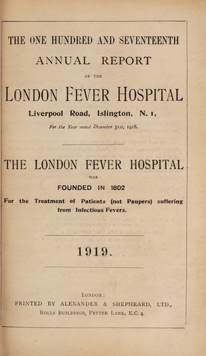 Cover for Report of the London Fever Hospital, Liverpool Road, Islington, for the year ending 31st December 1918