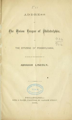 Cover for Address by the Union league of Philadelphia