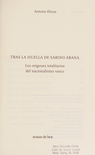 Cover for Tras La Huella De Sabino Arana Los Origenes Del Nacionalismo Vasco