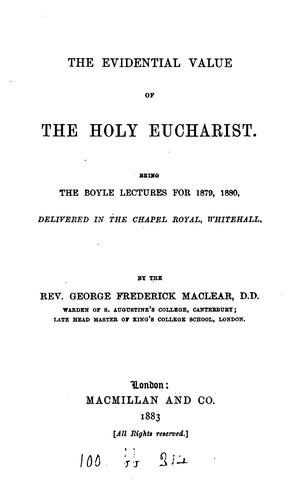 Cover for The evidential value of the holy eucharist