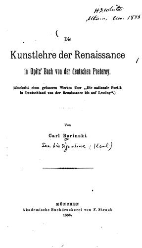 Cover for Die Kunstlehre der Renaissance in Opitz' Buch von der deutschen Poeterey